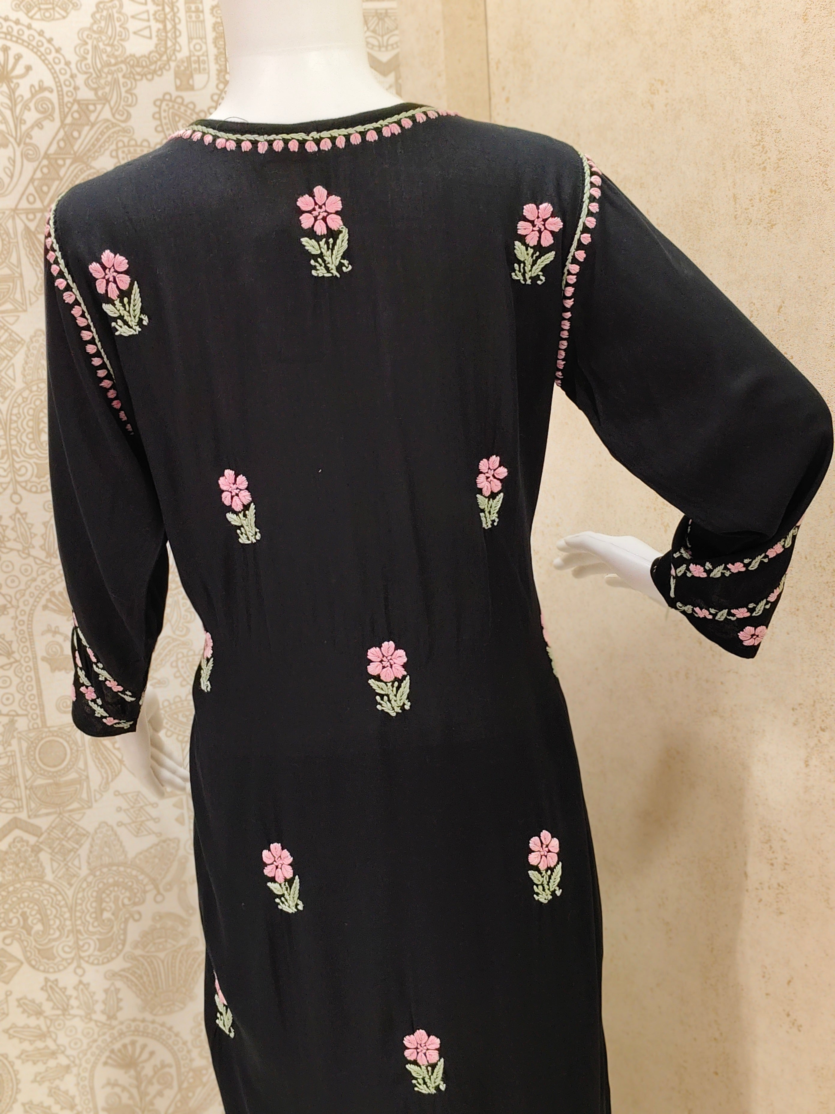 Yara  Rayon Black Multi Long Kurti Chikankari