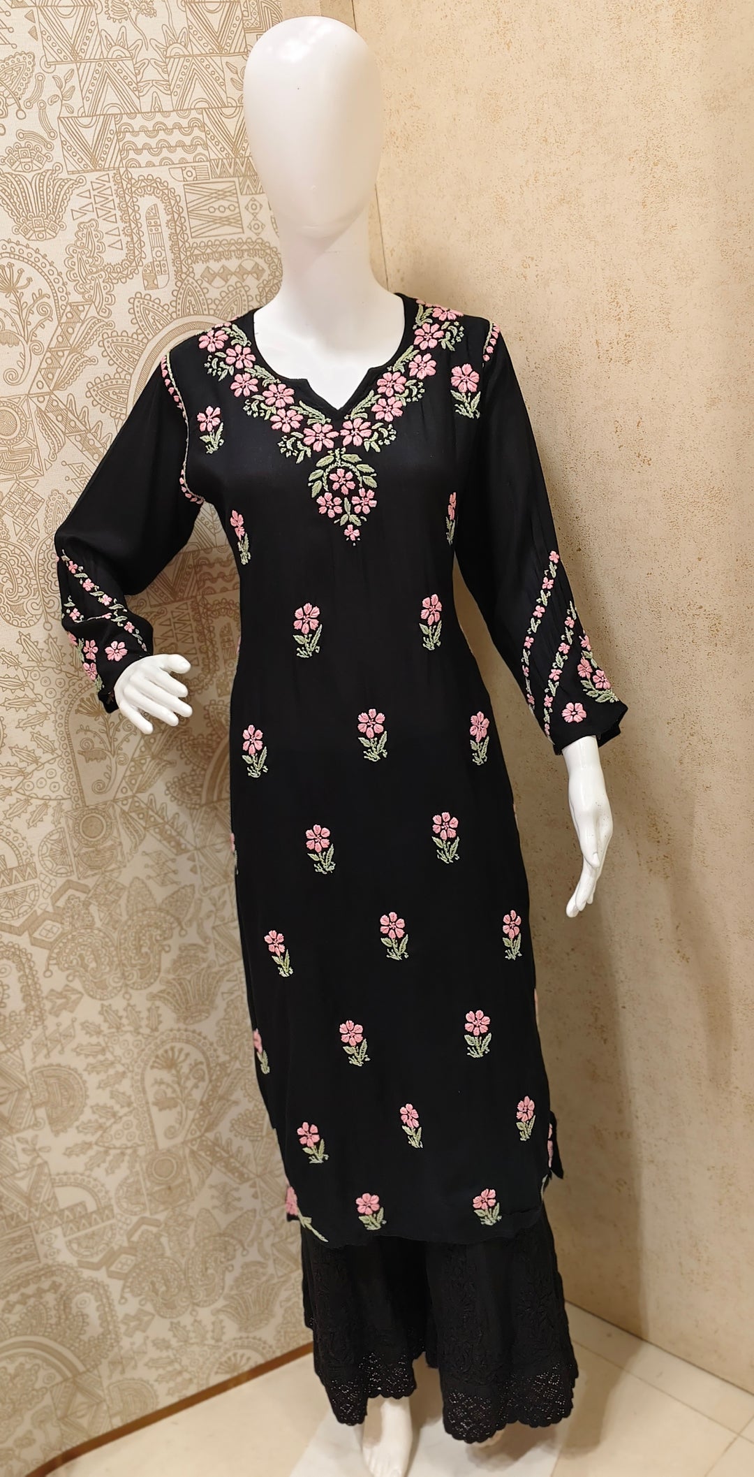 Yara  Rayon Black Multi Long Kurti Chikankari