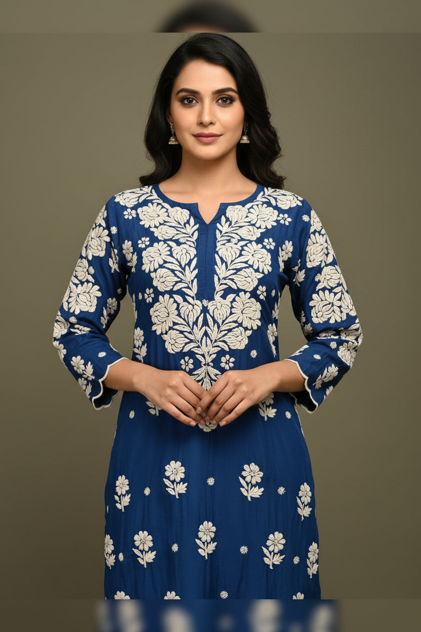 Rubi Premium Crepe Silk 3D Chikankari  Cutwork Kurti Palazzo Set