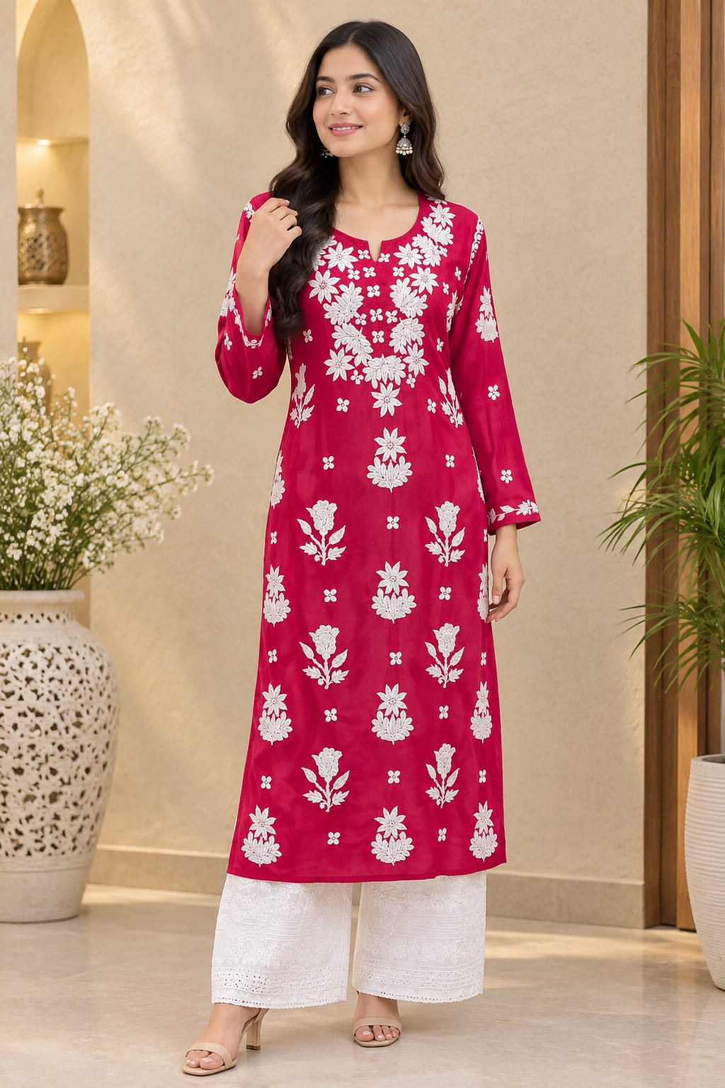 Inara Premium Muslin 7D Chikankari work long kurti