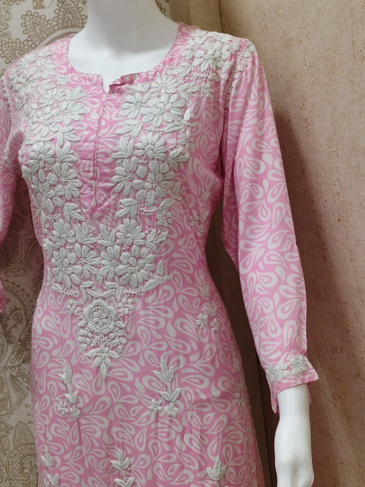 Sofia Modal Printed 3D  Chikankari  Long Kurti