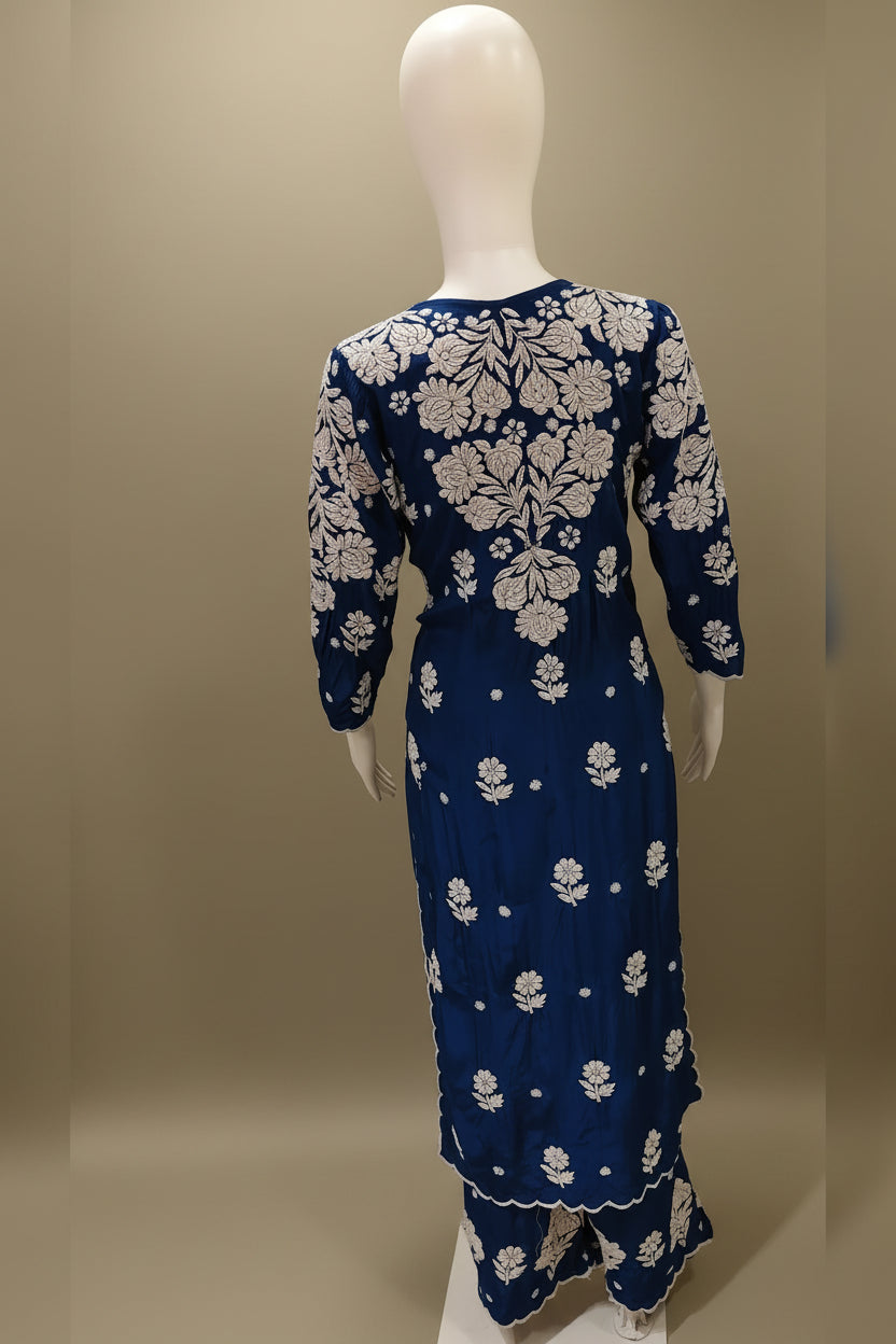 Rubi Premium Crepe Silk 3D Chikankari  Cutwork Kurti Palazzo Set