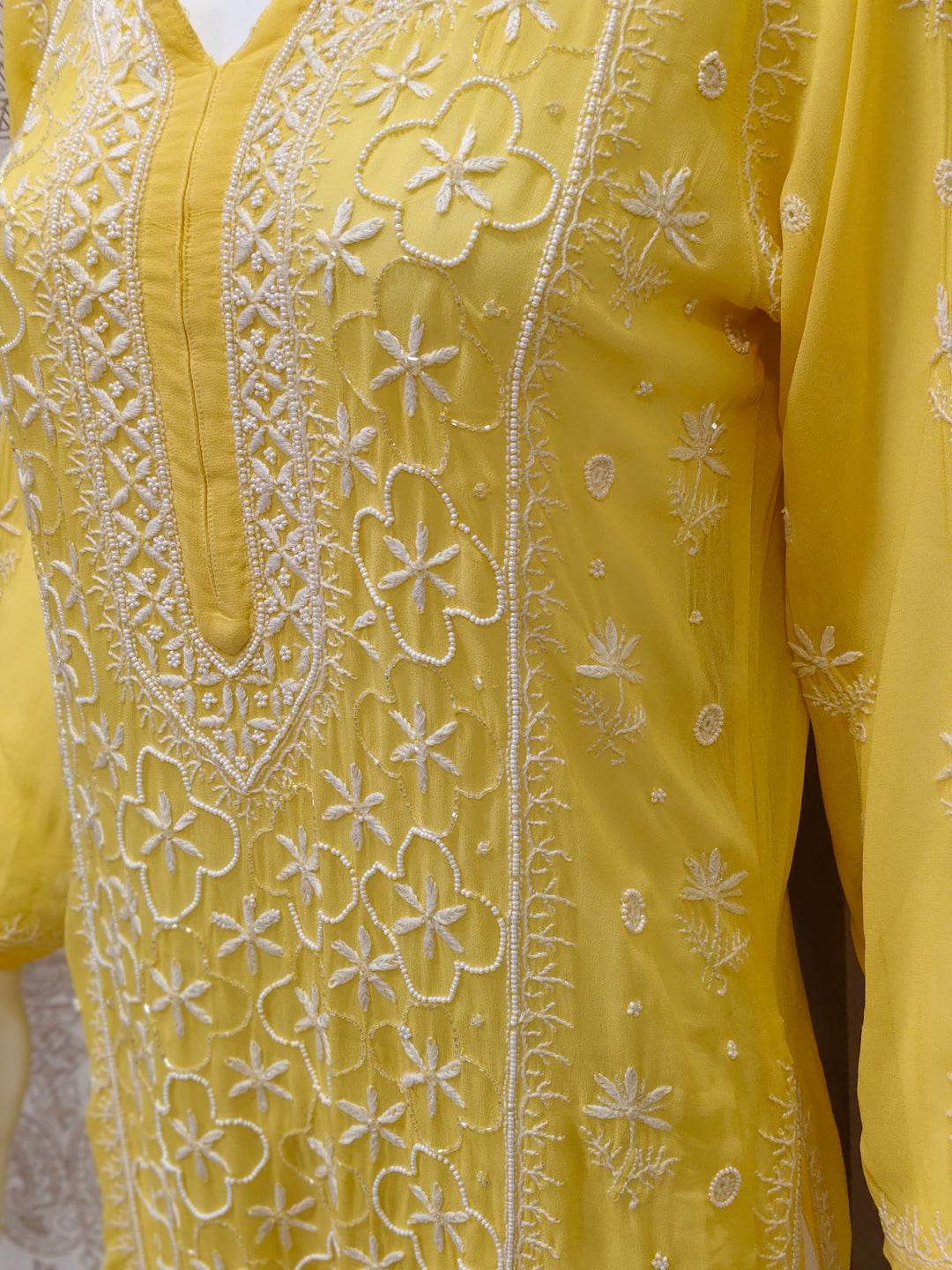 Farah  Viscose Designer Add On Cutdana And Pearl Work Chikankari Kurti