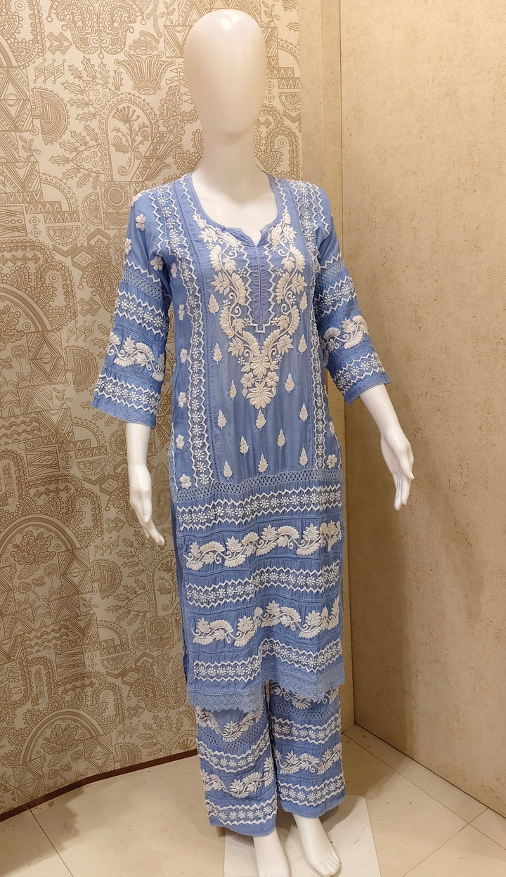 Zainab Premium Muslin 3D Chikankari  Kurti Pant Set