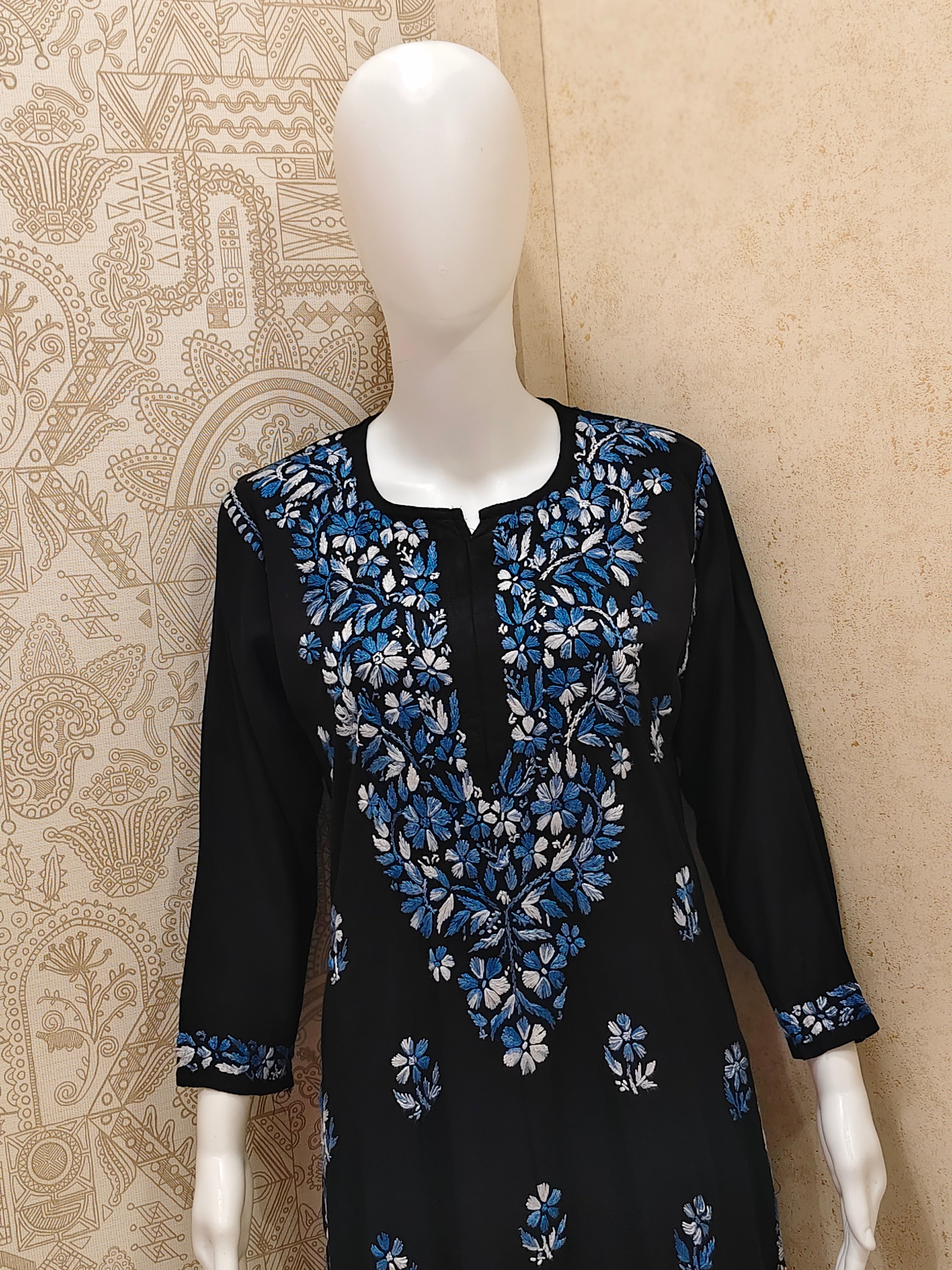 Sana Rayon Chikankari Designer Black Palazzo Set