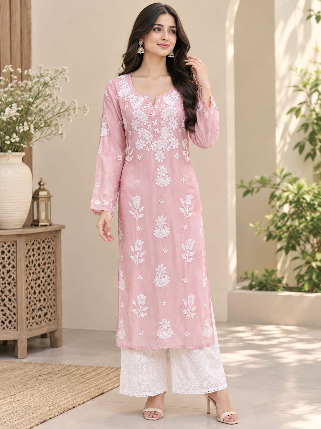 Inara Premium Muslin 7D Chikankari work long kurti