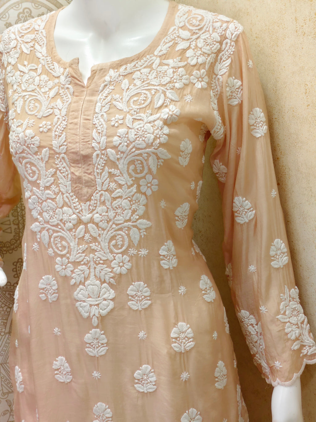 Rua Premium Muslin 3D Chikankari short kurti with scollap work