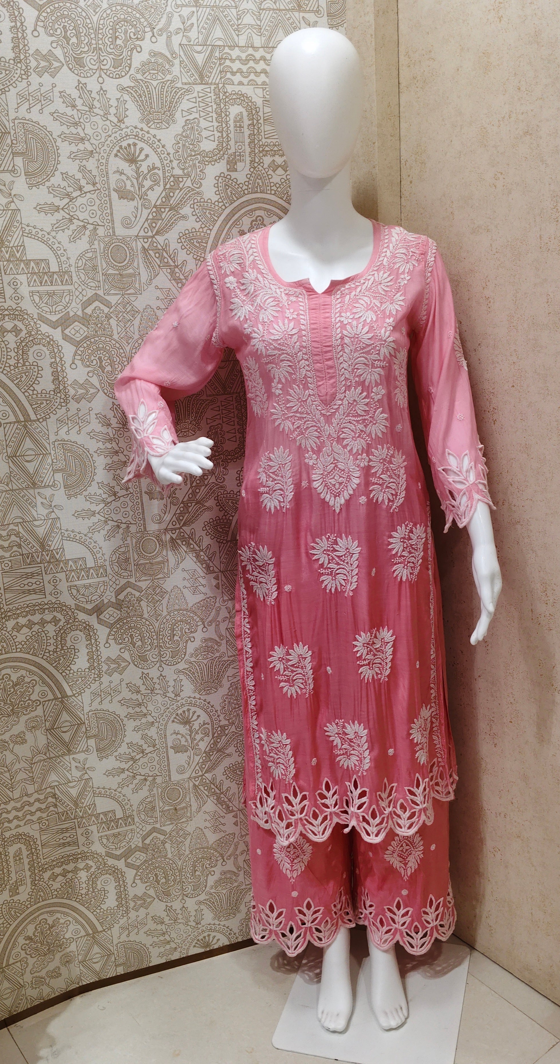 Anaya  Premium Muslin 3D Chikankari Ombre  Cutwork Kurti Palazzo Set