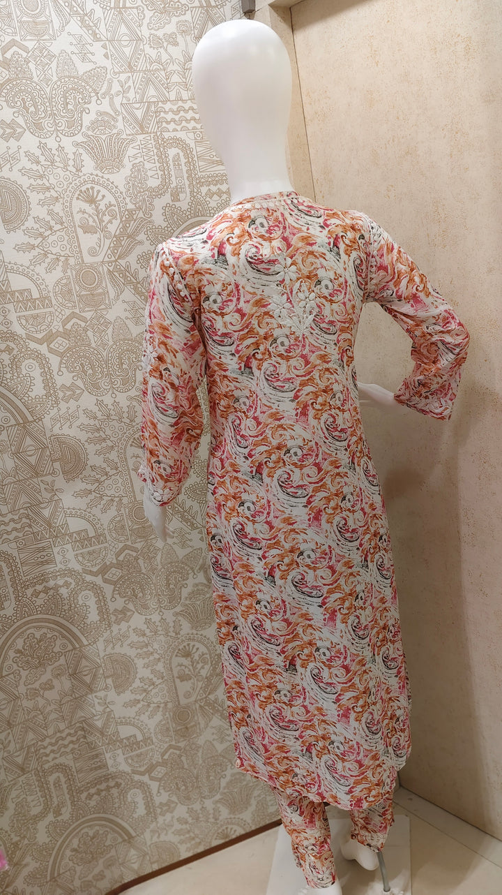 Rukhsaar Printed Mulmul Chikankari Pant  Set