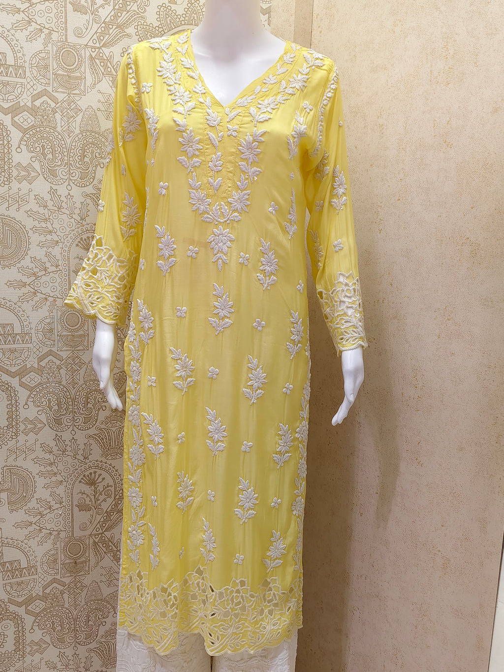 Inaya Premium Muslin 3D Chikankari work with Cutwork detailing long kurti
