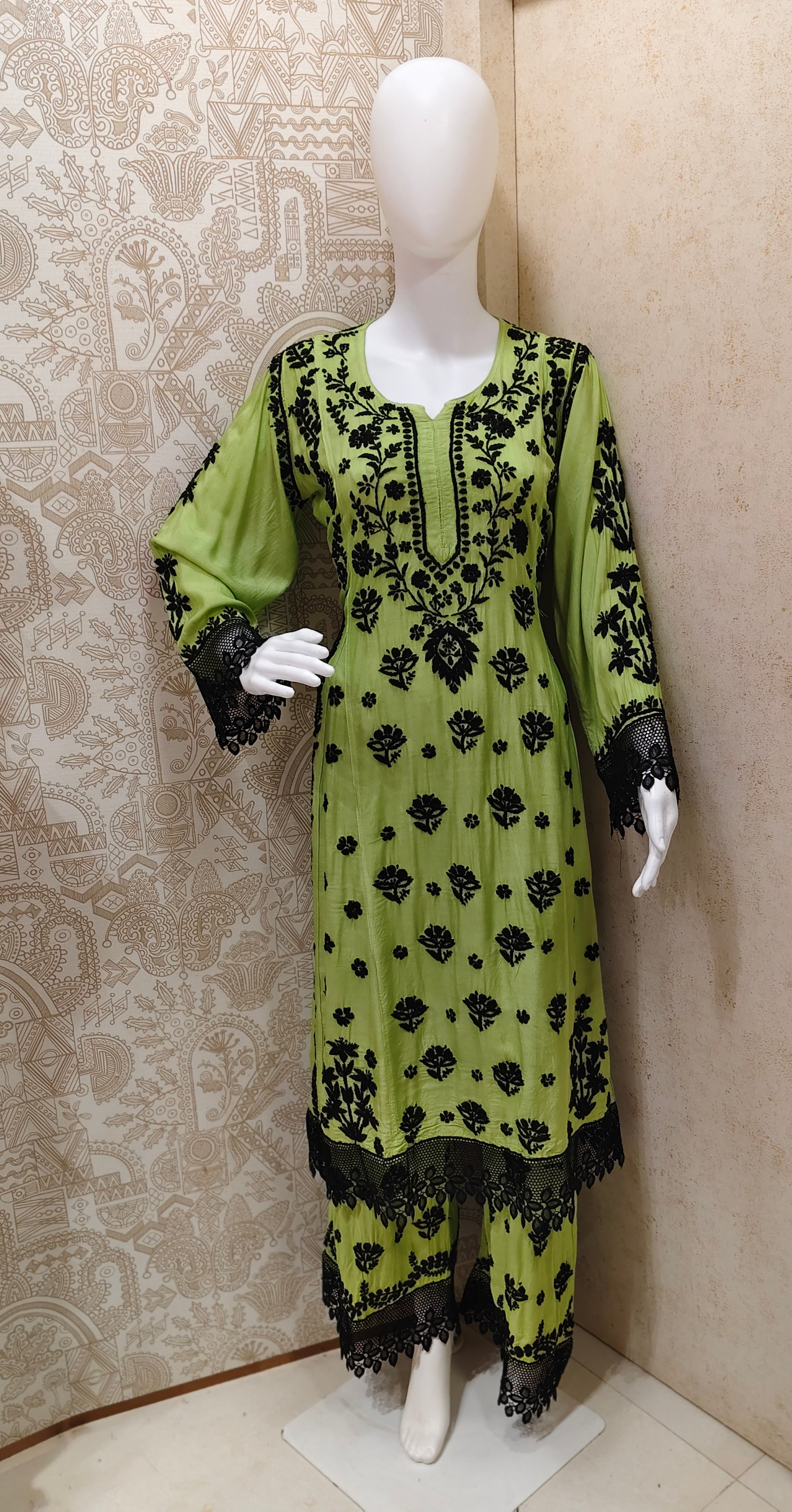Emira Premium Muslin 3D Chikankari Palazzo Set