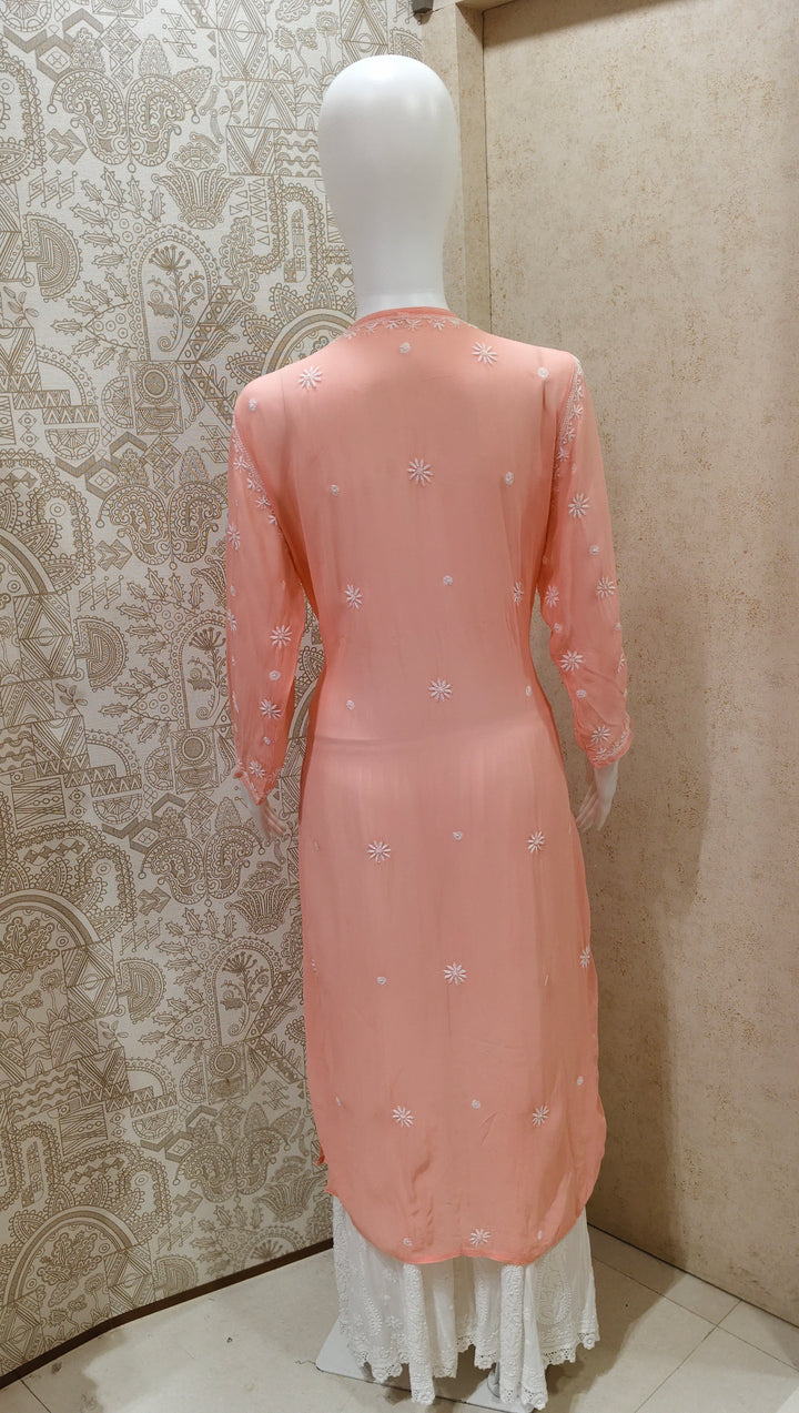 Farah  Viscose Designer Add On Cutdana And Pearl Work Chikankari Kurti