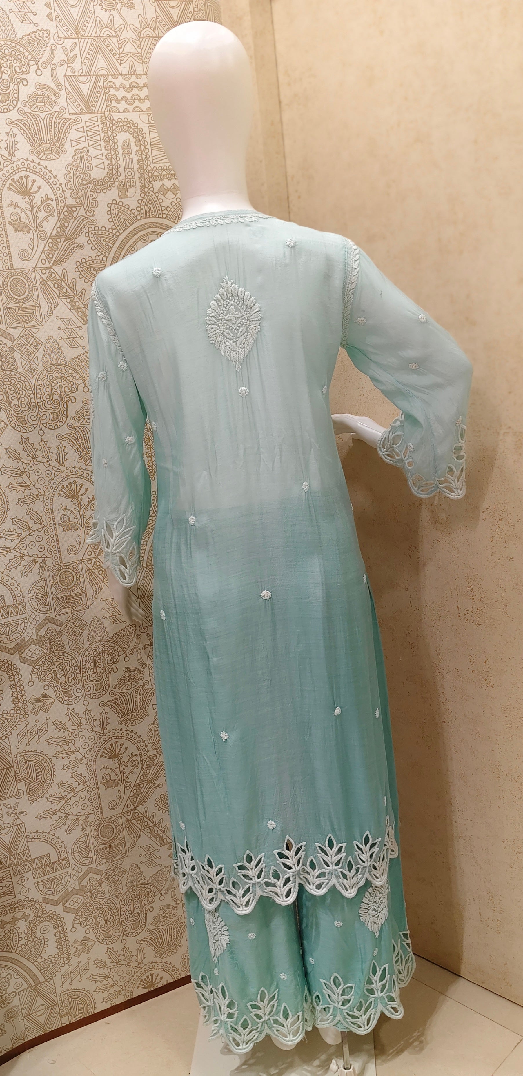 Anaya  Premium Muslin 3D Chikankari Ombre  Cutwork Kurti Palazzo Set