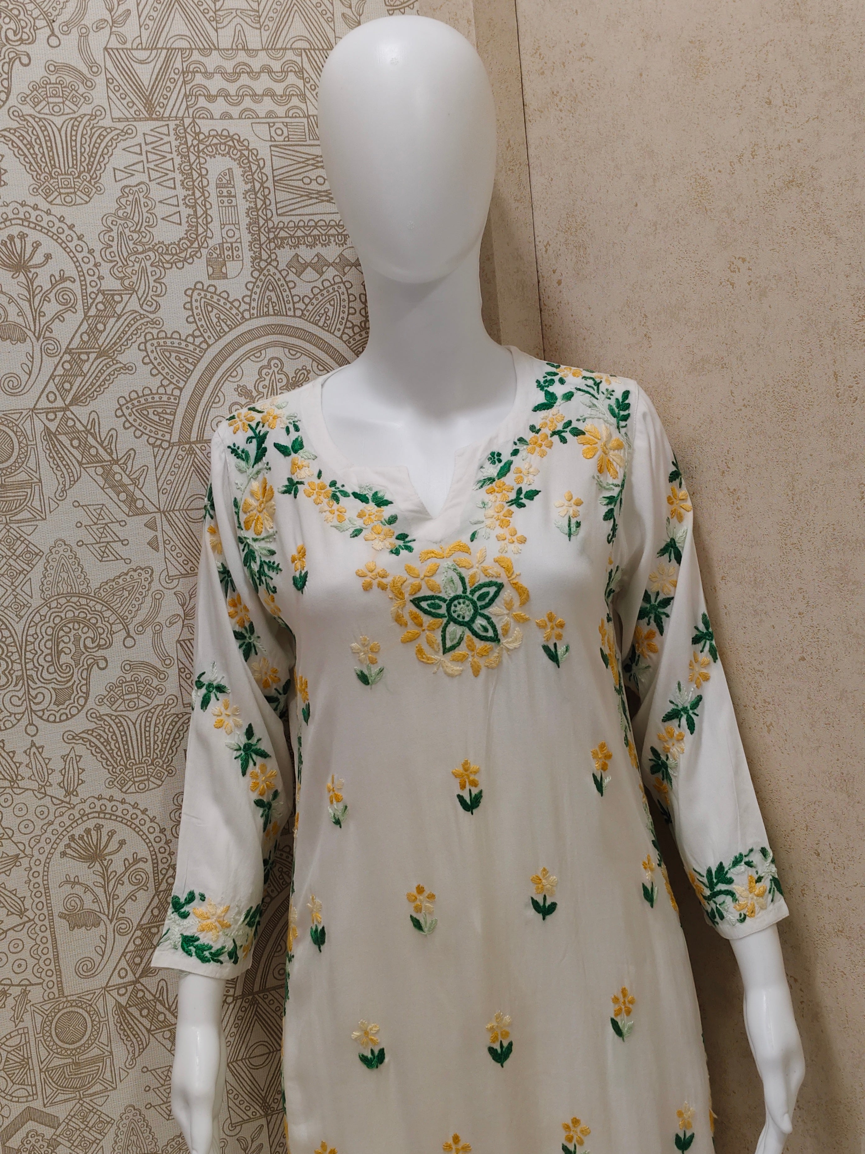 Rida  Rayon Chikankari Designer White- Multi  Palazzo Set