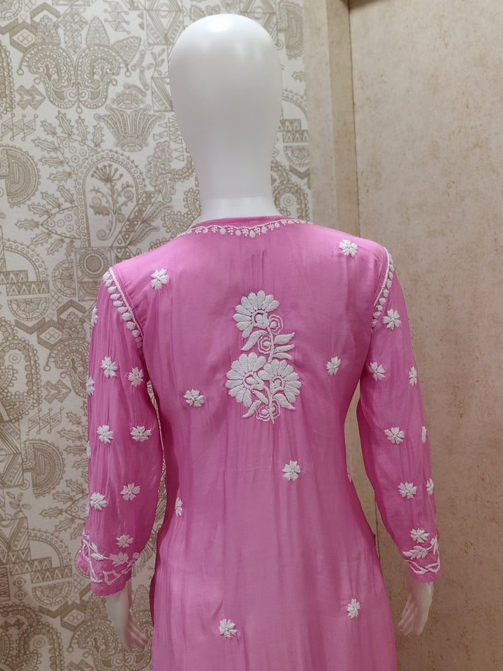 Safa Premium Muslin 3D Chikankari  Rose Long Kurti