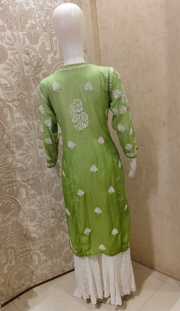 Basma Muslin Ombre Chikankari  Long Kurti