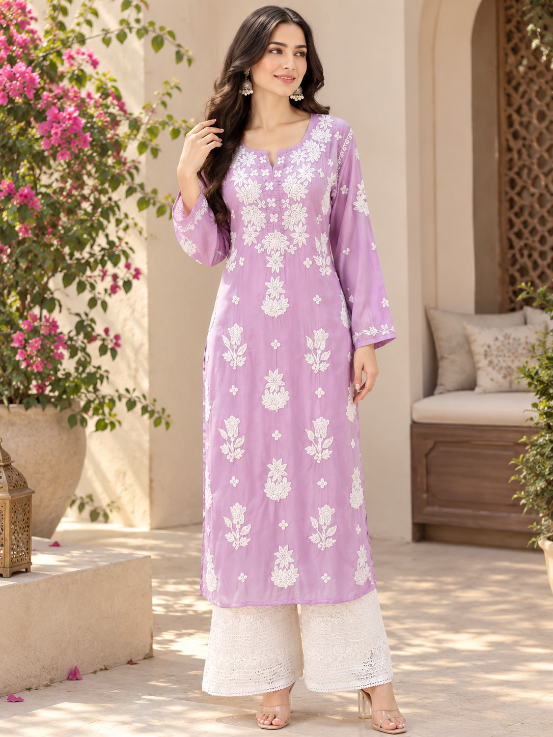 Inara Premium Muslin 7D Chikankari work long kurti