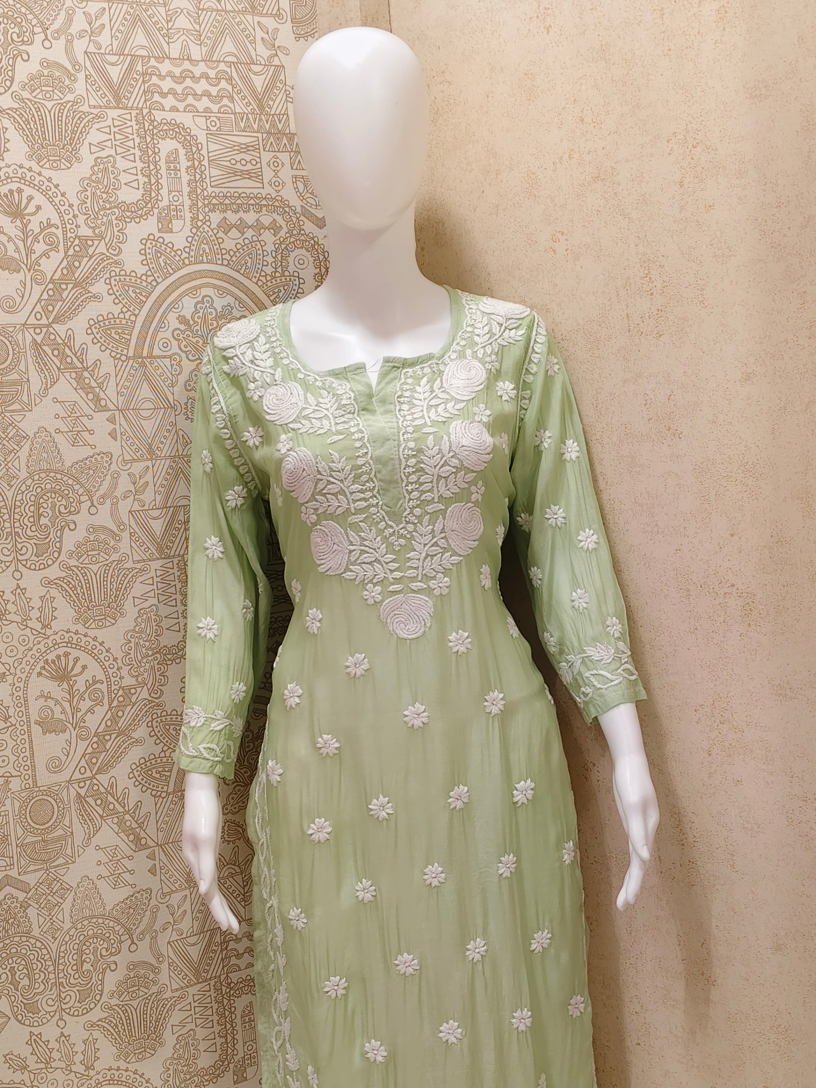 Safa Premium Muslin 3D Chikankari  Rose Long Kurti