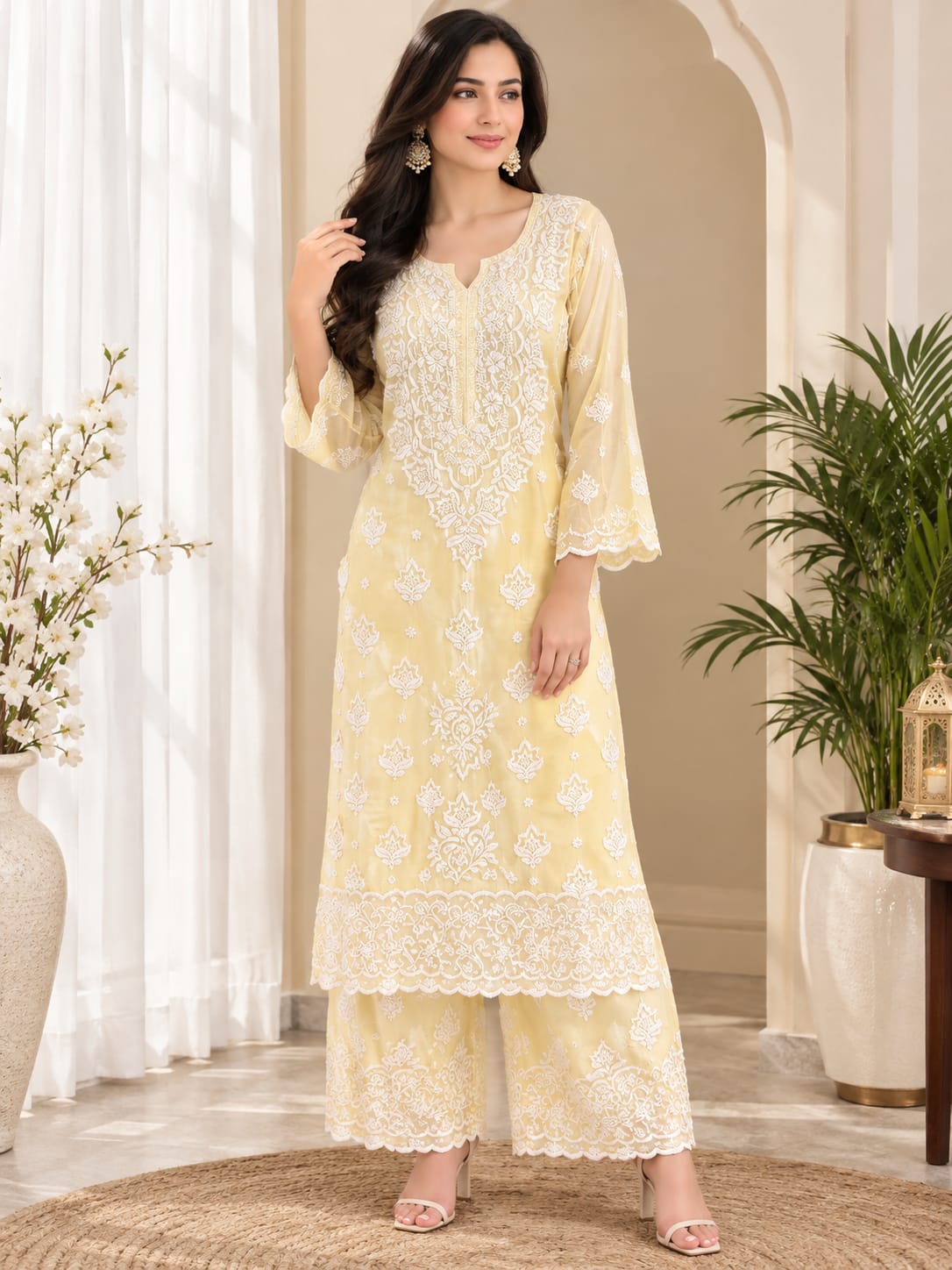 Rahila Muslin 3D Kurti Palazzo Set