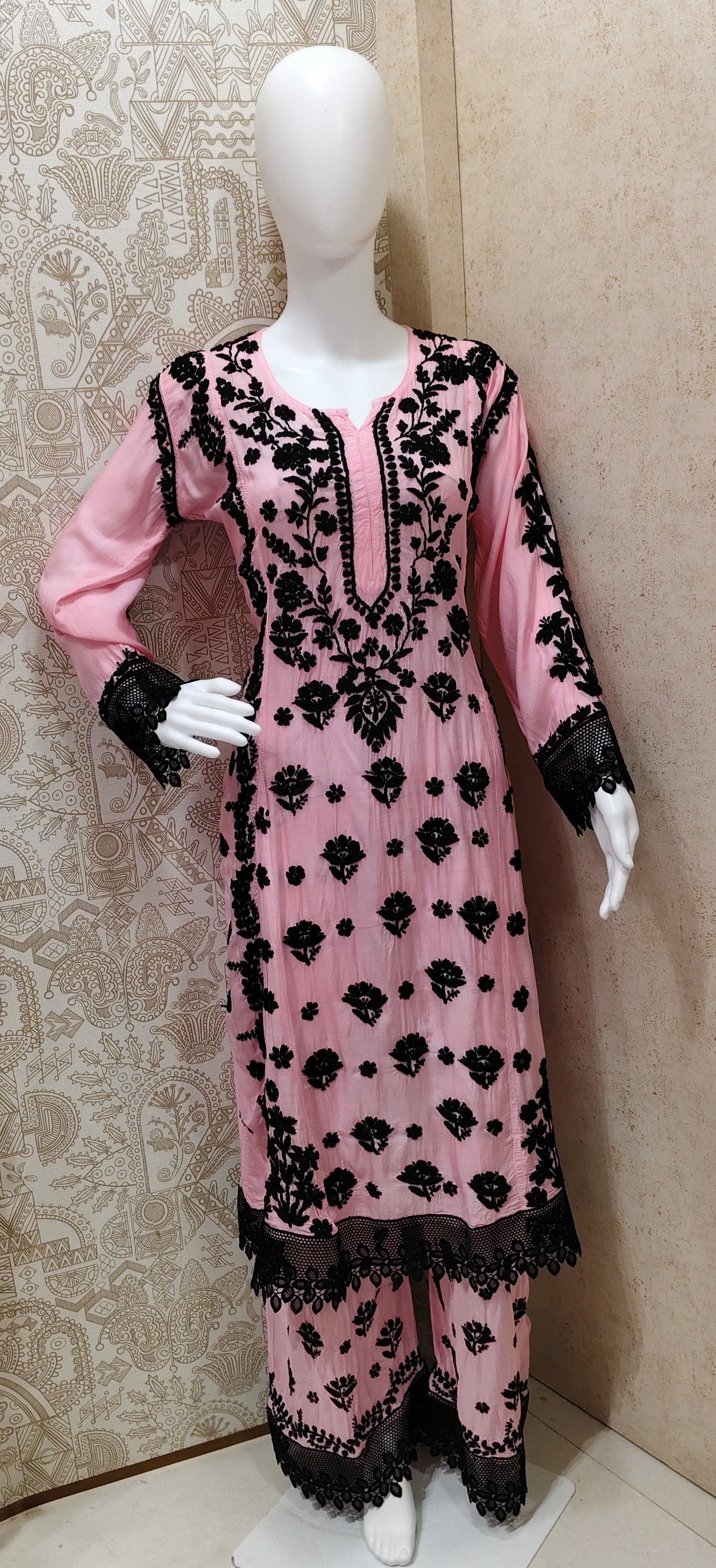 Emira Premium Muslin 3D Chikankari Palazzo Set
