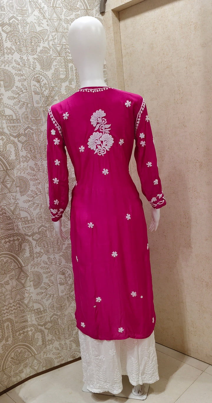 Safa Premium Muslin 3D Chikankari  Rose Long Kurti