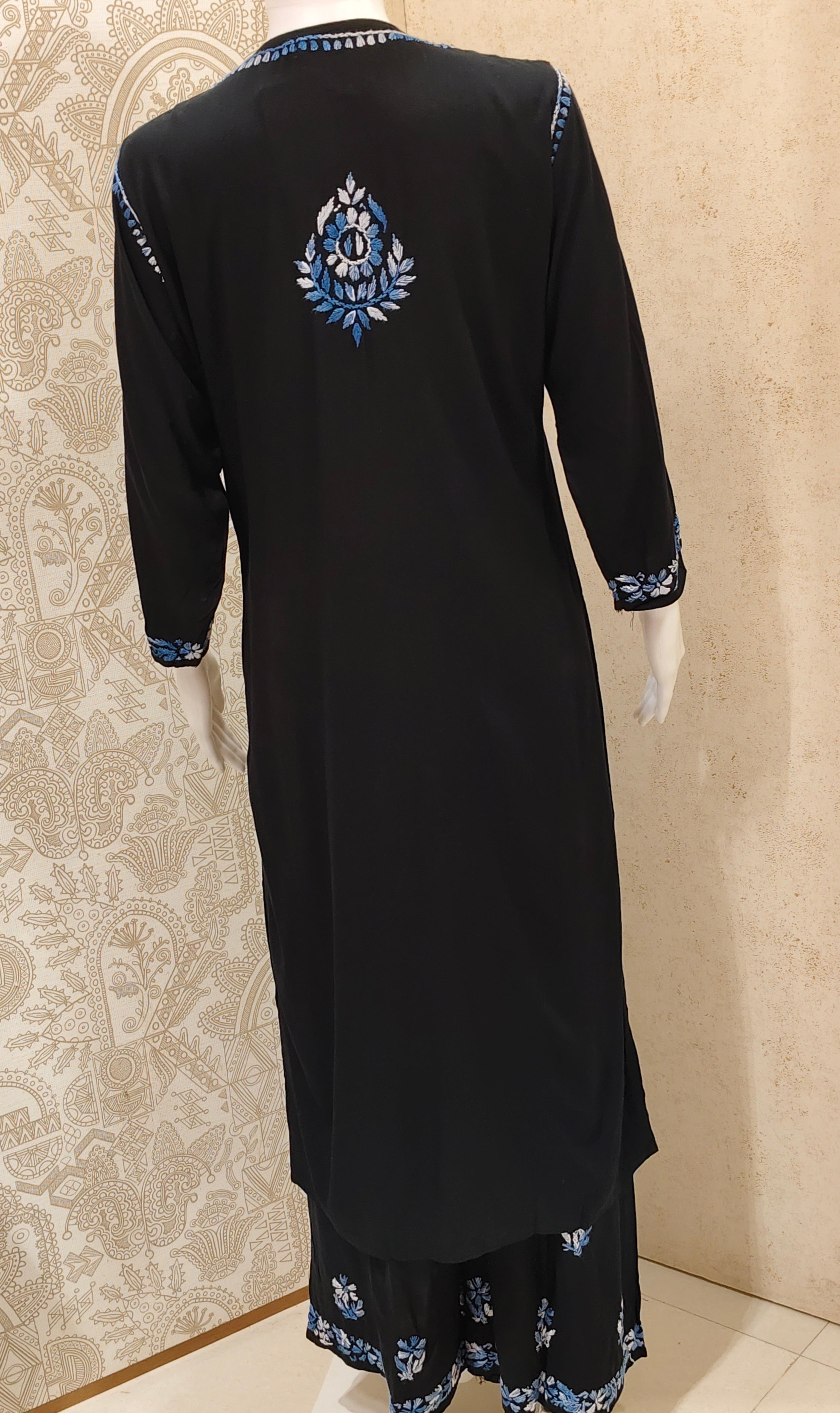 Sana Rayon Chikankari Designer Black Palazzo Set