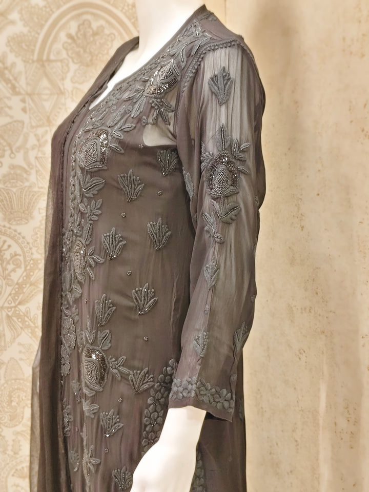 Yazrin Viscose Designer Black  Add On Cutdana And Pearl Work Chikankari 3 Piece Set