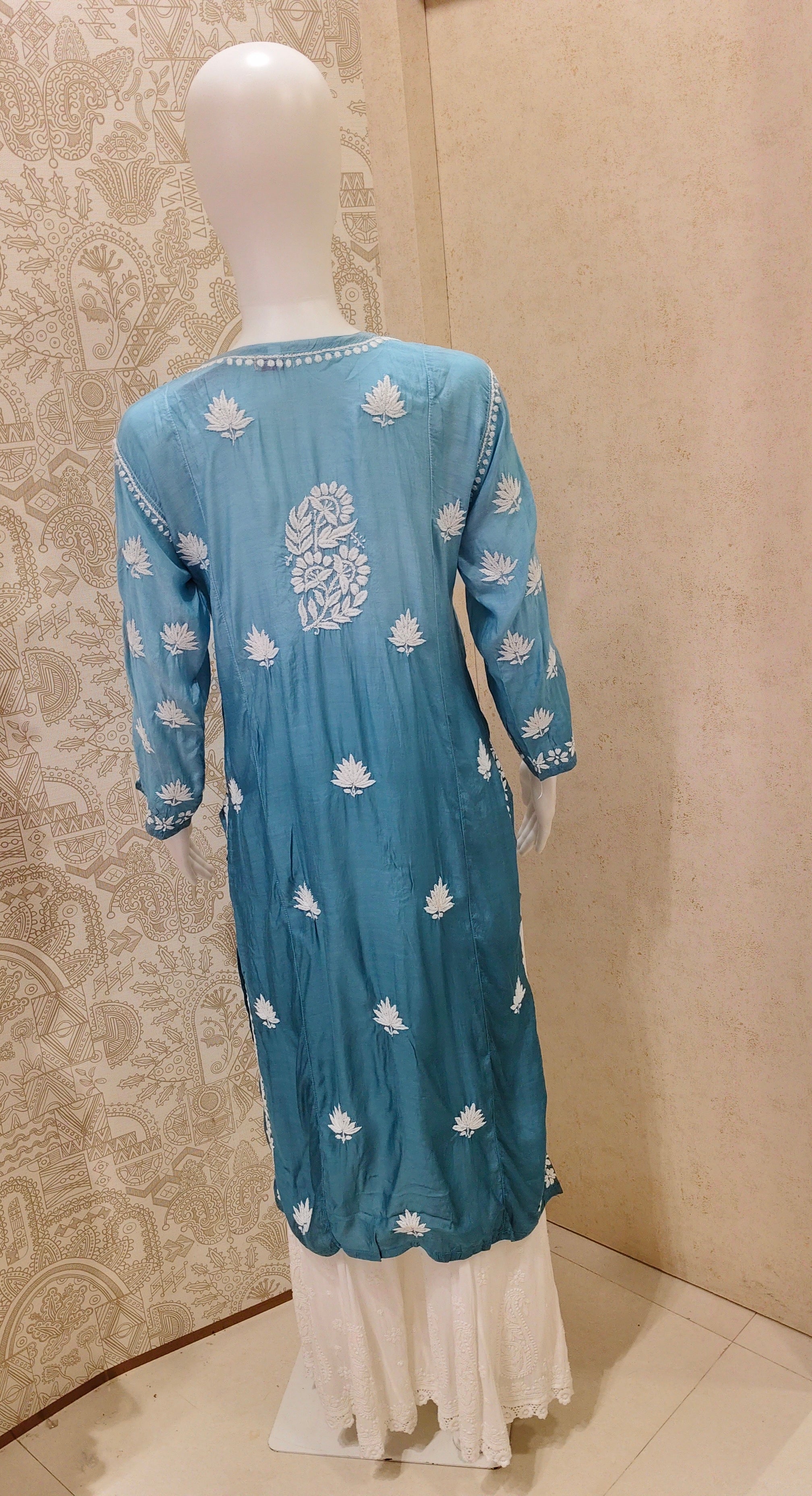 Basma Muslin Ombre Chikankari  Long Kurti
