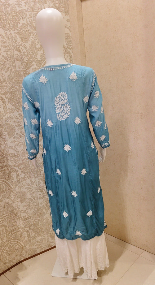 Basma Muslin Ombre Chikankari  Long Kurti