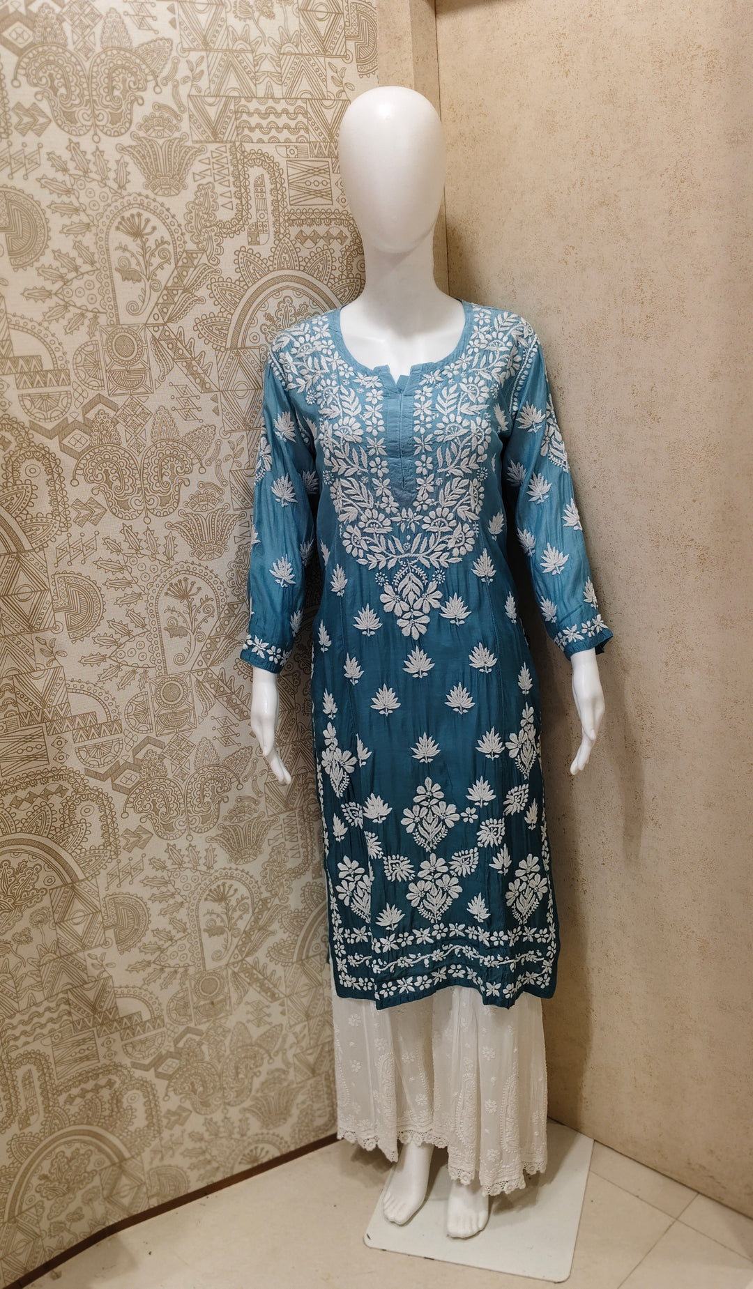 Basma Muslin Ombre Chikankari  Long Kurti