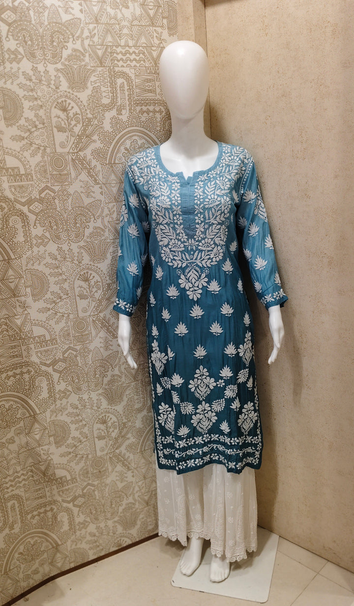 Basma Muslin Ombre Chikankari  Long Kurti