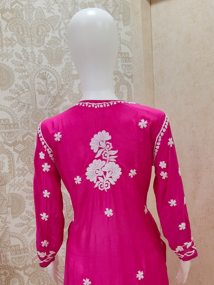 Safa Premium Muslin 3D Chikankari  Rose Long Kurti