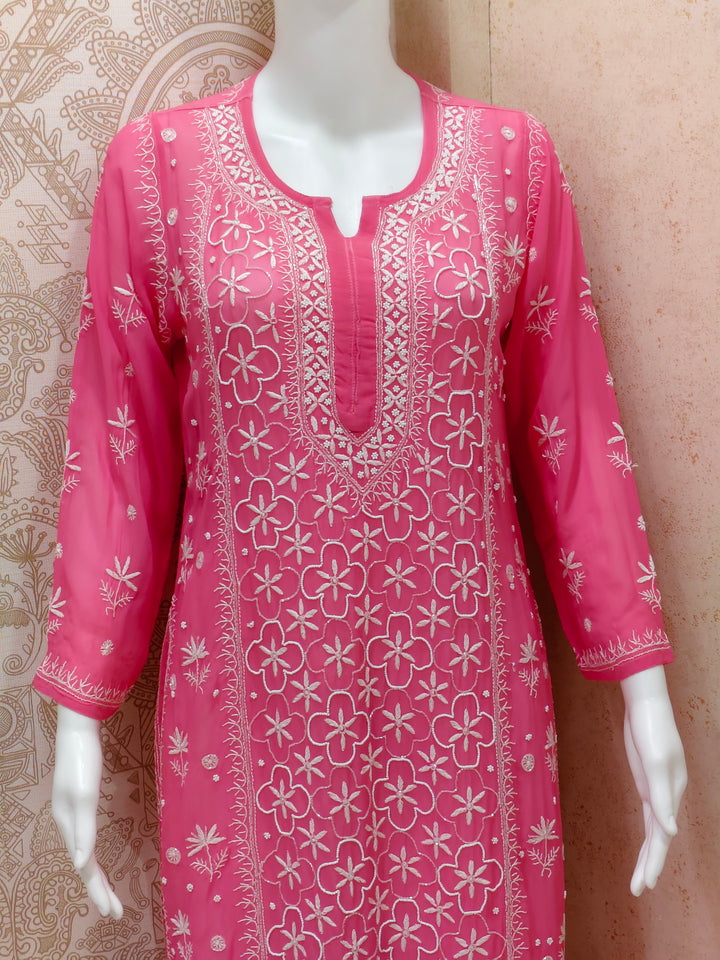 Farah  Viscose Designer Add On Cutdana And Pearl Work Chikankari Kurti
