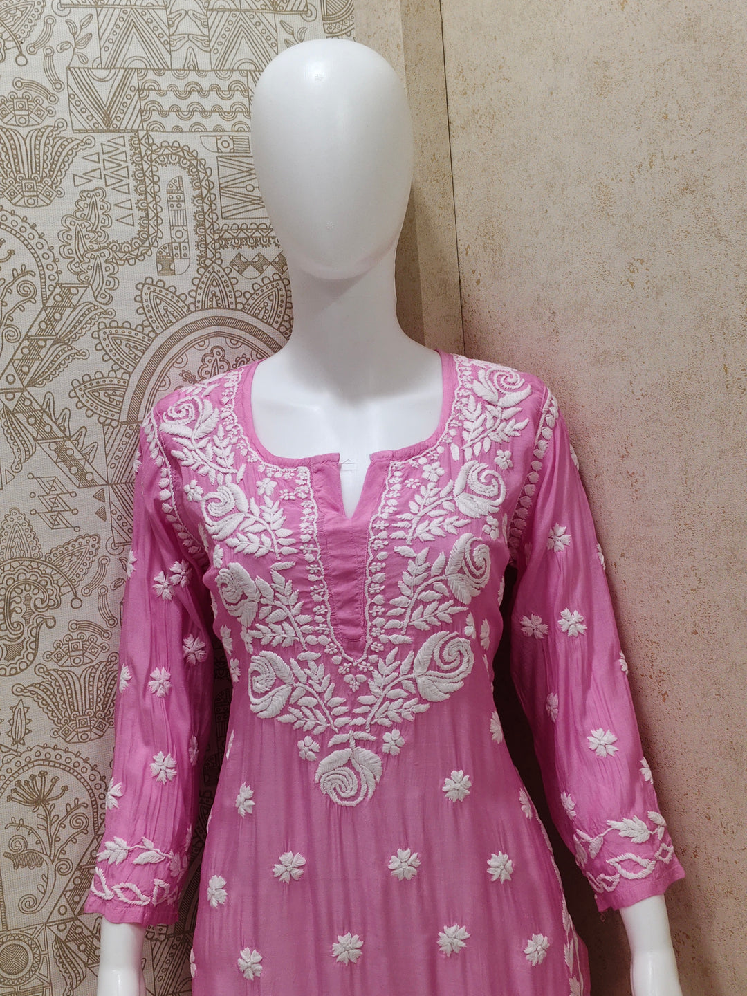 Safa Premium Muslin 3D Chikankari  Rose Long Kurti