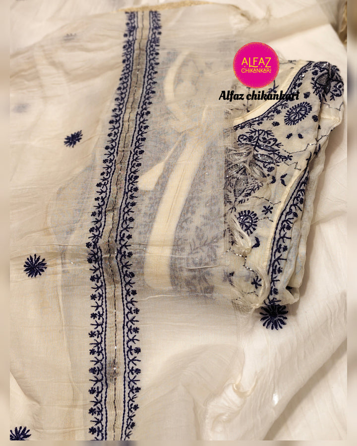 Alica  Mul Chanderi Semi-Stitched A Line Kurta And Dupatta Set.