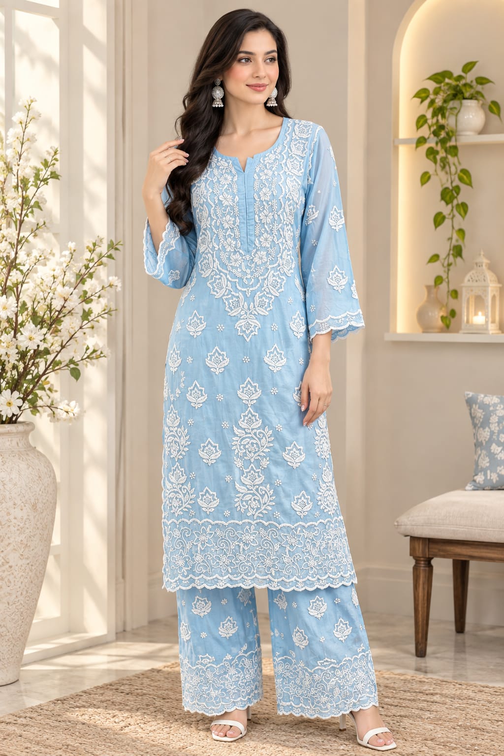 Rahila Muslin 3D Kurti Palazzo Set