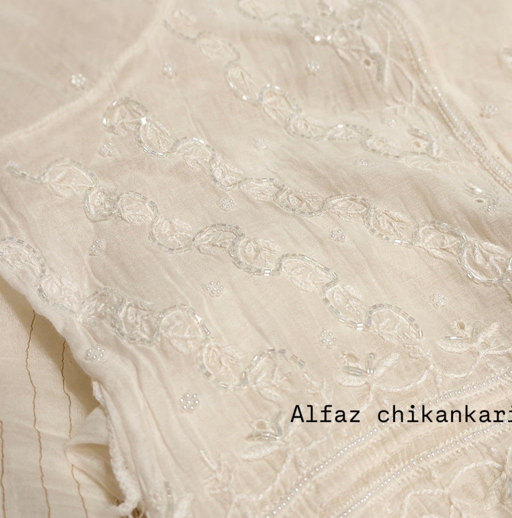 Eva Mul Chanderi Semi-Stitched Kurta And Dupatta Set.