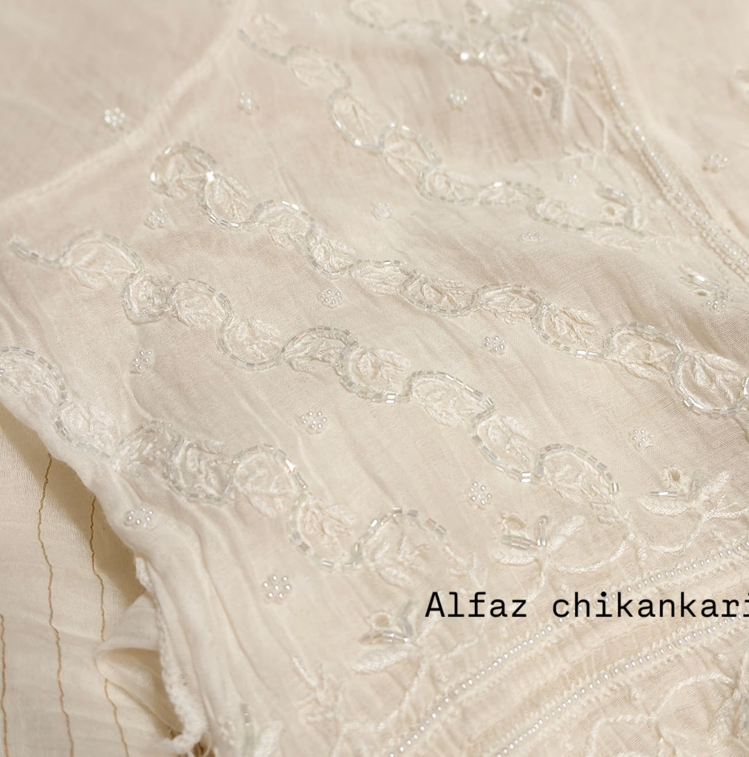 Eva Mul Chanderi Semi-Stitched Kurta And Dupatta Set.