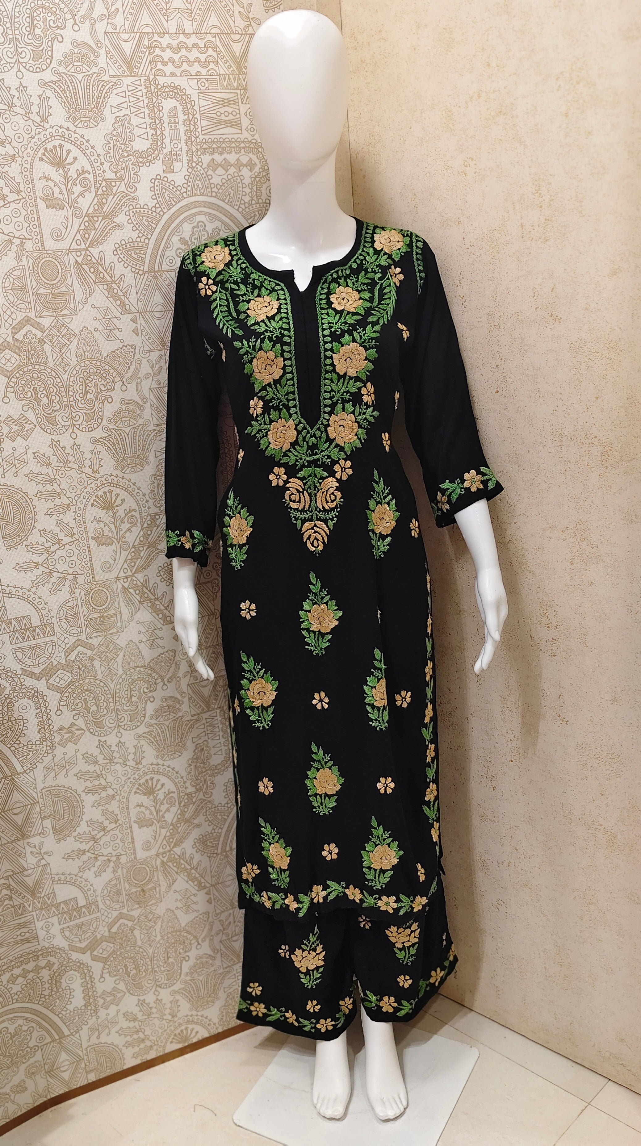 Ruba Rayon Chikankari Designer Black Palazzo Set