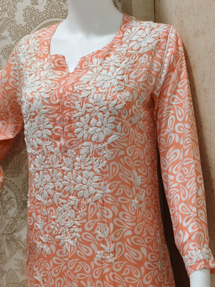 Sofia Modal Printed 3D  Chikankari  Long Kurti