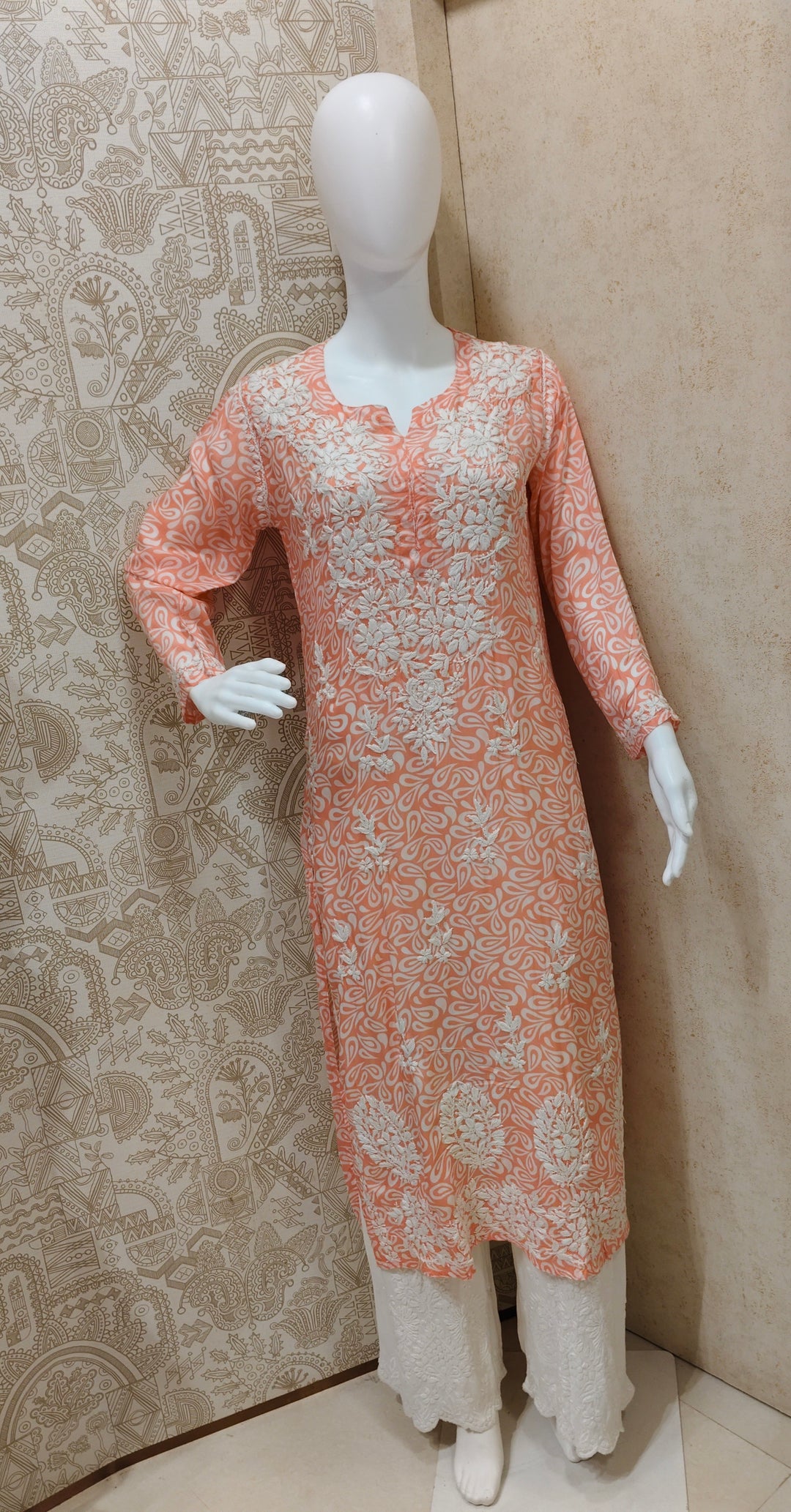 Sofia Modal Printed 3D  Chikankari  Long Kurti