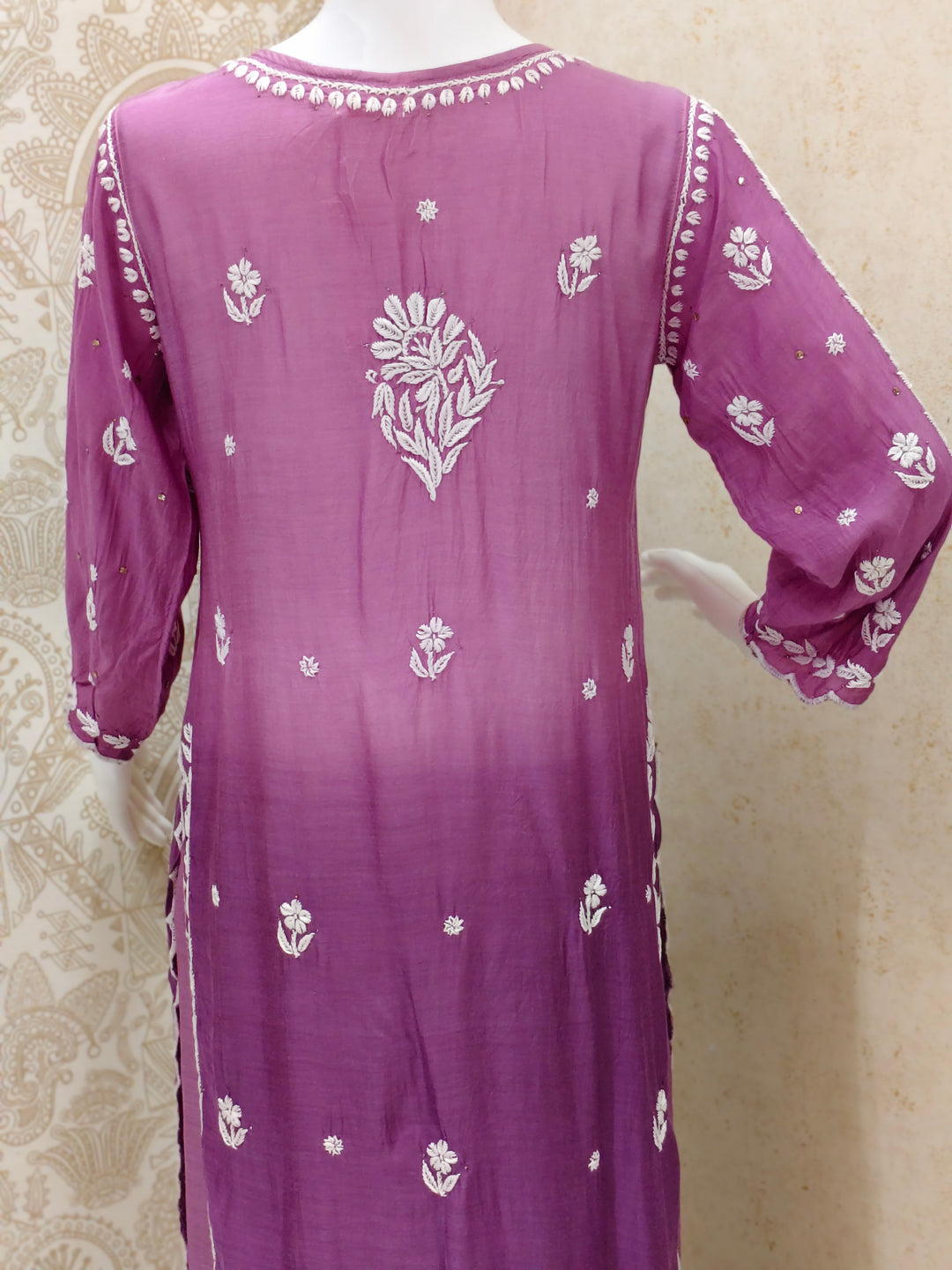 Azina Premium Muslin 3D Chikankari Ombre With Cutwork And Mukaish Work Kurti Palazzo Set