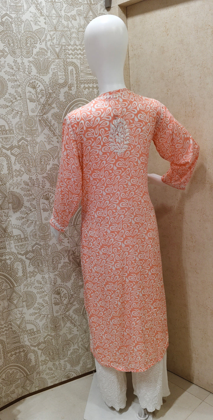 Sofia Modal Printed 3D  Chikankari  Long Kurti