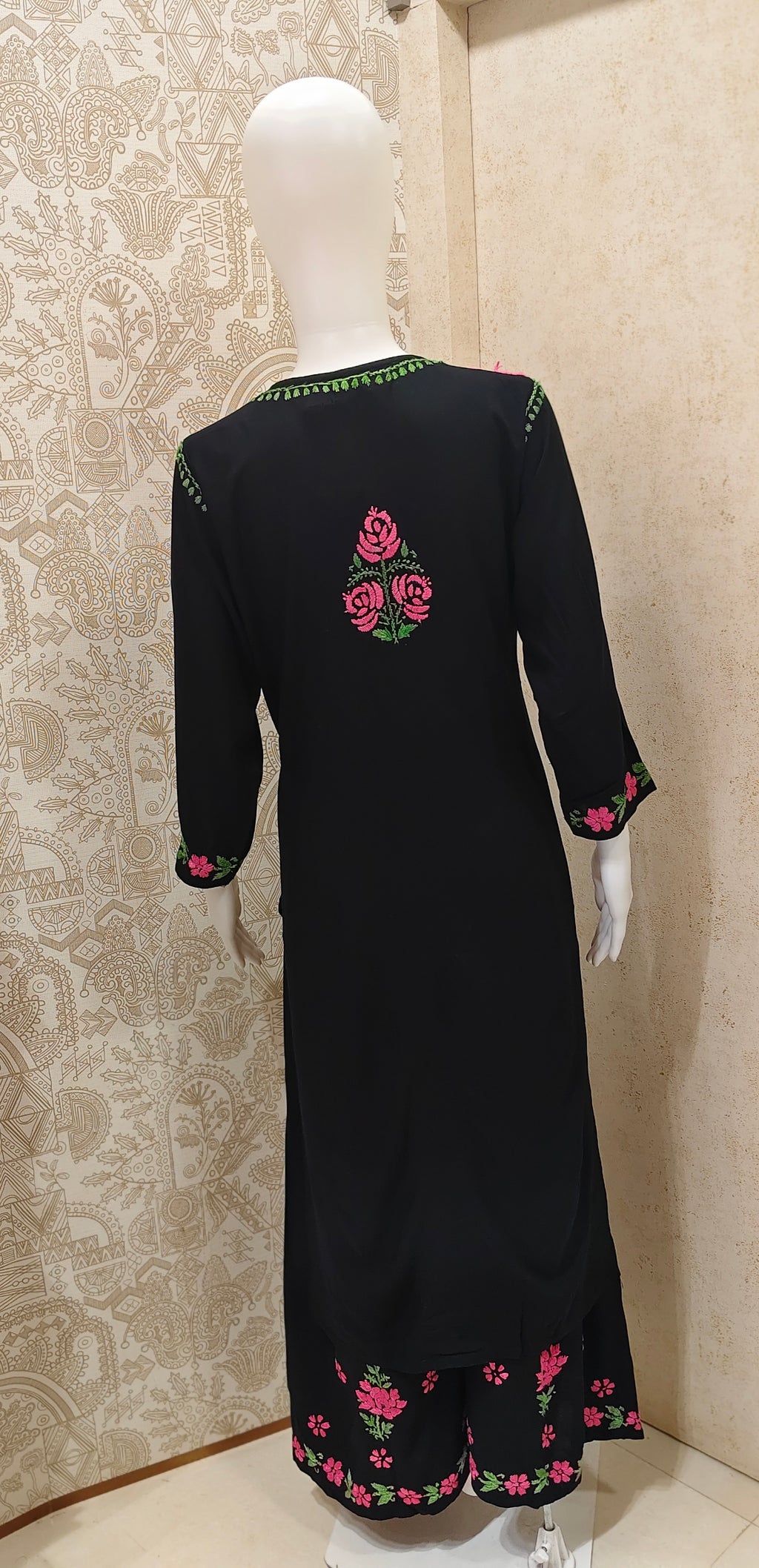 Ruba Rayon Chikankari Designer Black Palazzo Set