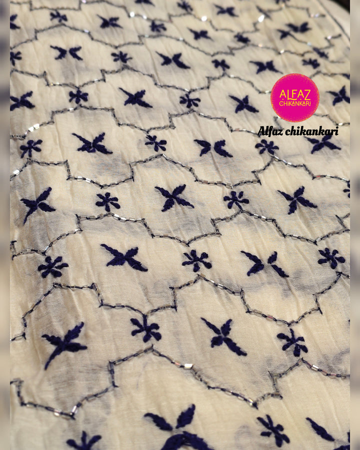 Alica  Mul Chanderi Semi-Stitched A Line Kurta And Dupatta Set.
