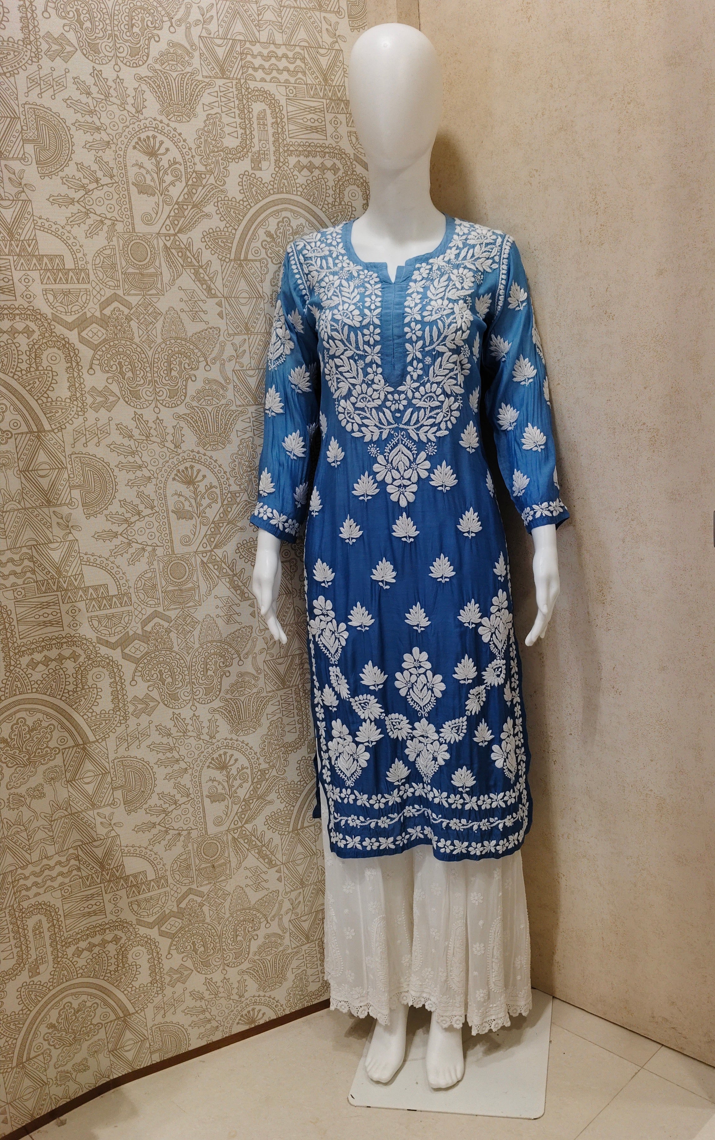 Basma Muslin Ombre Chikankari  Long Kurti