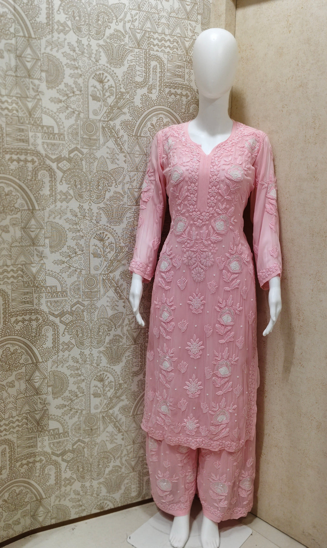 Yazrin Viscose Designer Add On Cutdana And Pearl Work Chikankari 3 Piece Set