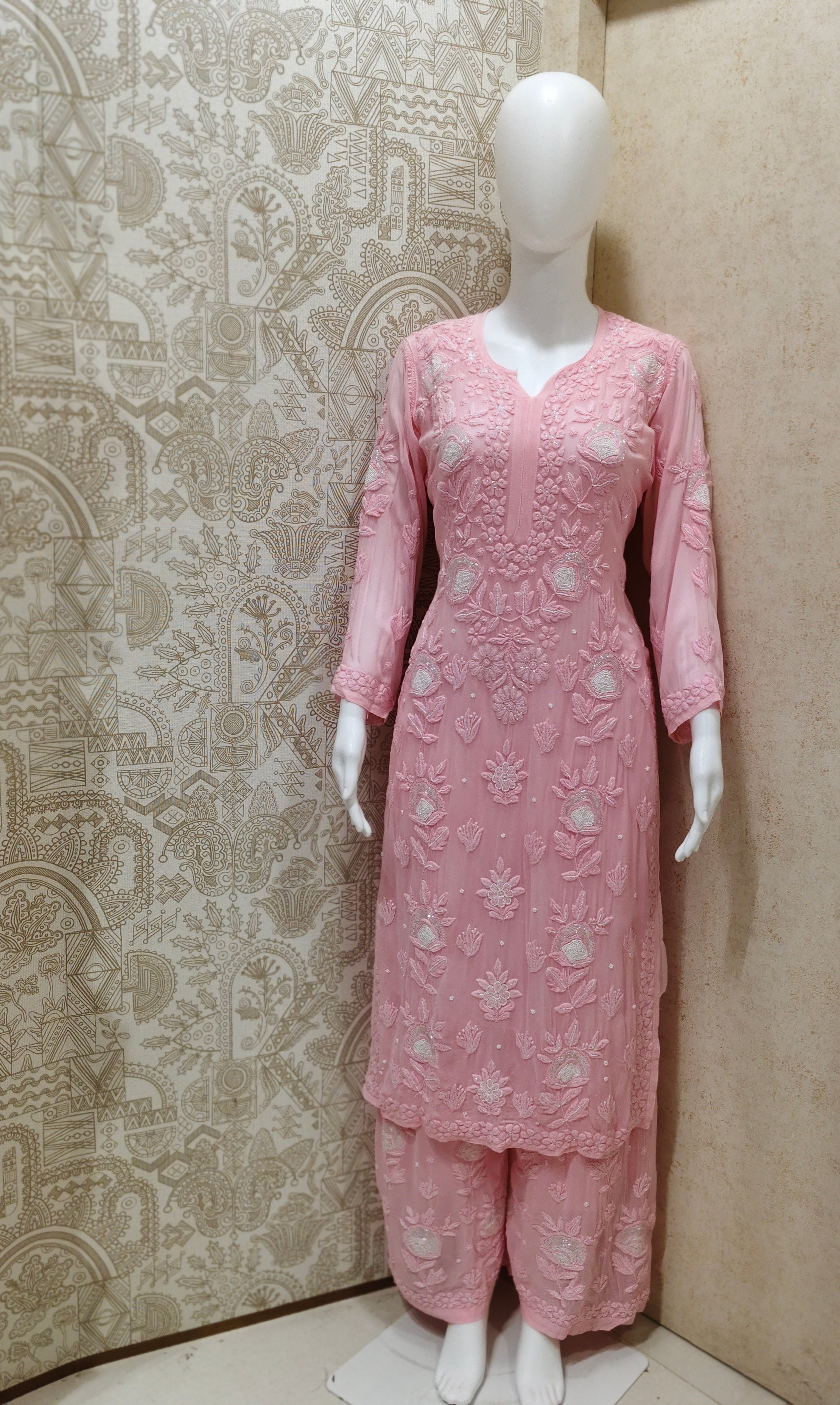 Yazrin Viscose Designer Add On Cutdana And Pearl Work Chikankari 3 Piece Set