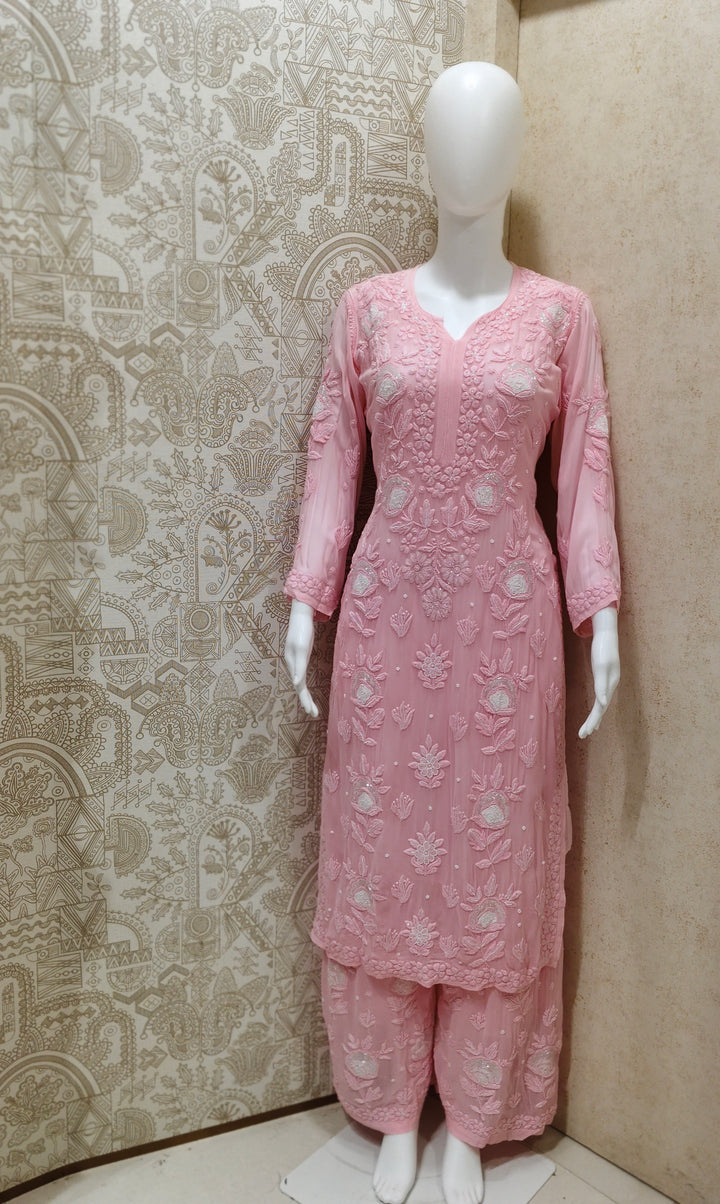Yazrin Viscose Designer Add On Cutdana And Pearl Work Chikankari 3 Piece Set