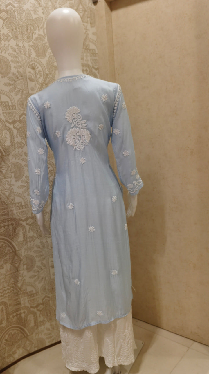 Safa Premium Muslin 3D Chikankari  Rose Long Kurti